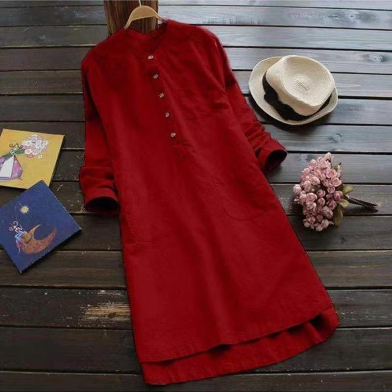 804# Cotton Linen Long Sleeve Shirt - Slimming, Plus Size, Casual Mid-Length Fashion Top for Spring and Autumn.