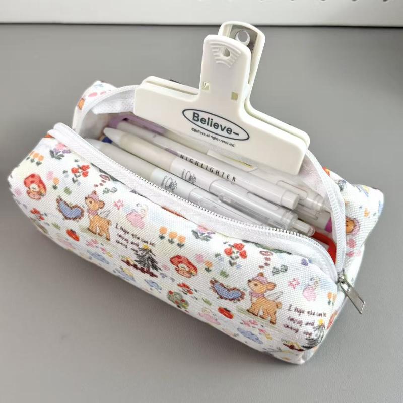 Süßer Cartoon-Tier-Blumen-Federmäppchen Leinwand Reißverschluss Schreibwarentasche Für Schule Büro Und Tägliche Nutzung Schüler-Schreibwaren