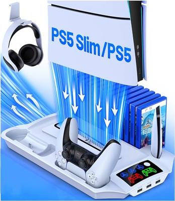 [Compatible with PS5/PS5 Slim/PS5 Pro] PS5 Slim/PS5 Vertical Stand, PS5/PS5 Slim Controller Charging Stand, Simultaneous Charging of 2 Controllers, 3-