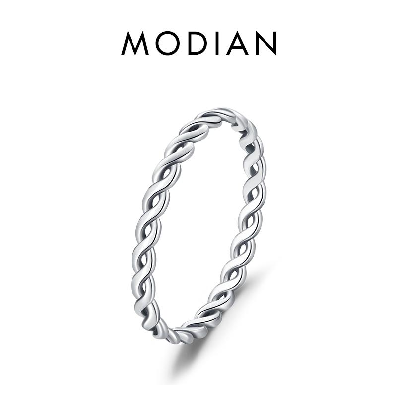 MODIAN 925 Sterling Silver Texture Twisted Thin Sackable Small Finger Ring For Women Vintage Classic Fine Jewelry Gifts