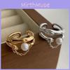 Elegant Korean Style Pearl Ring For Women Adjustable Open Geometric Fashion Accessory
