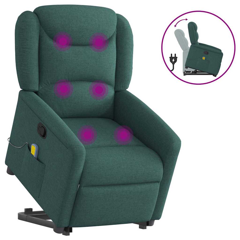 Massage Recliner with Rising Function Dark Green Fabric