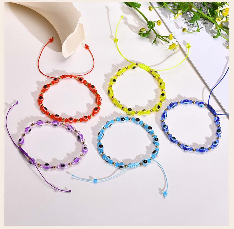 Evil Eye Crystal Beads Bracelet, Handmade String Adjustable Wristband, Amulet Protection Good Luck Bracelet For Women