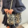 Crochet Square Patchwork Tote Bag Handwoven Contrast Color Flower Pattern Design Women Bohemian Style Beach Vacation Shoulderbag
