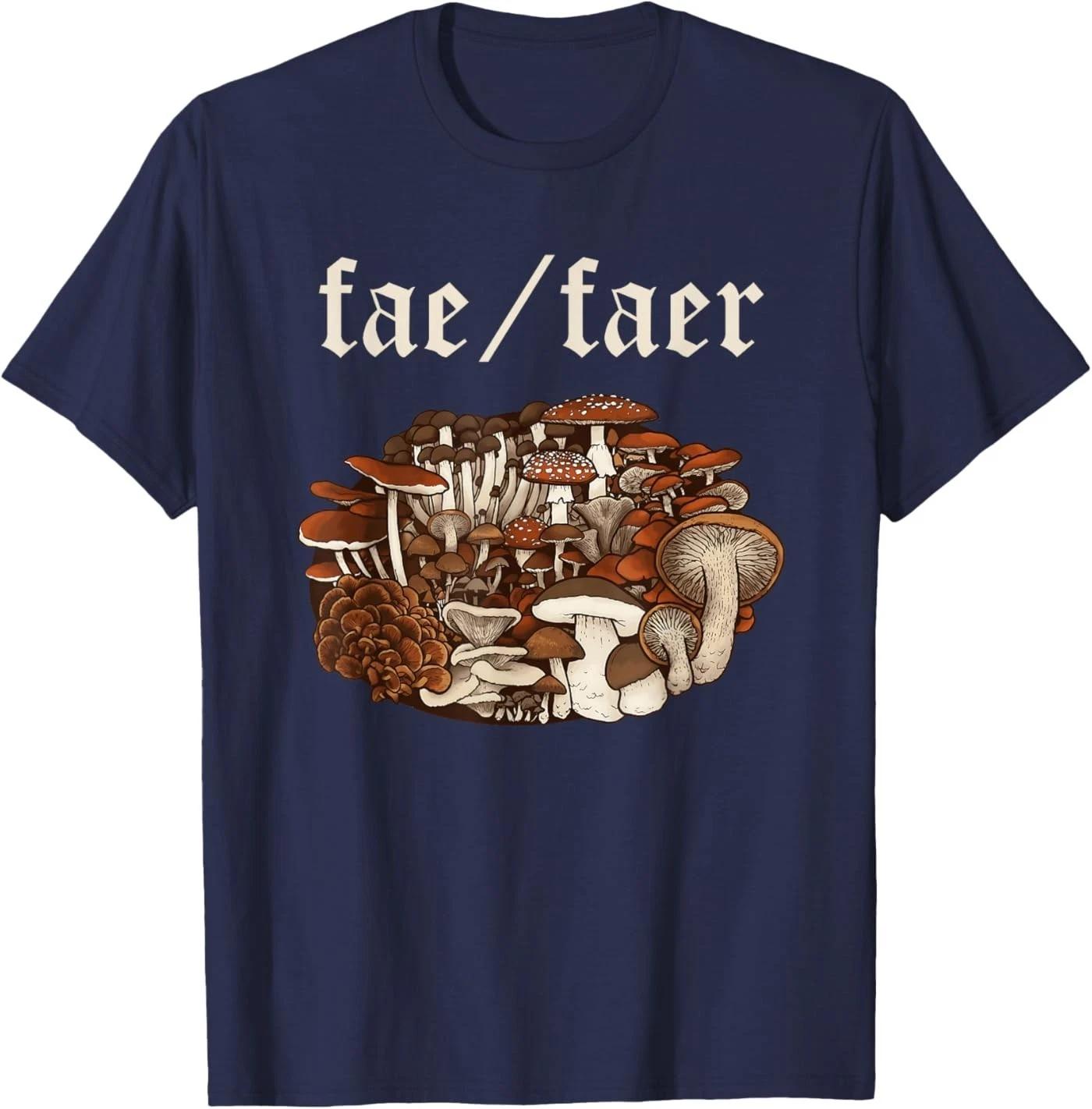Футболка с забавным дизайном грибов, местоимения FAE/Faer M