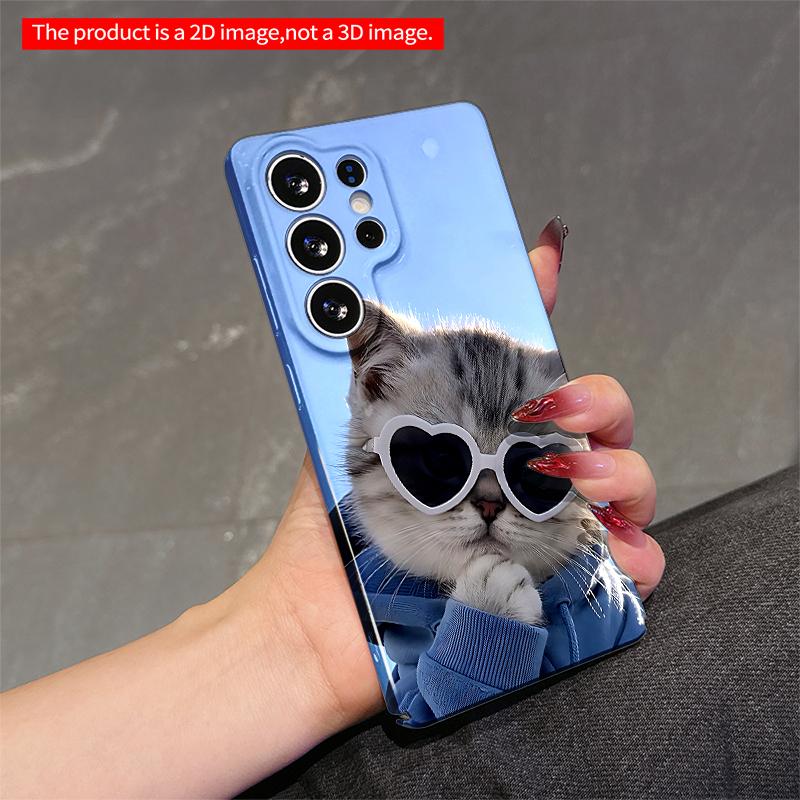 2DFlat Samsung phone case Heart-Sunglasses Cat in Blue Hoodie Applicable to Galaxy S22 S23 S24 S25ULTRA S26 A12 A13 A14 A15 A16