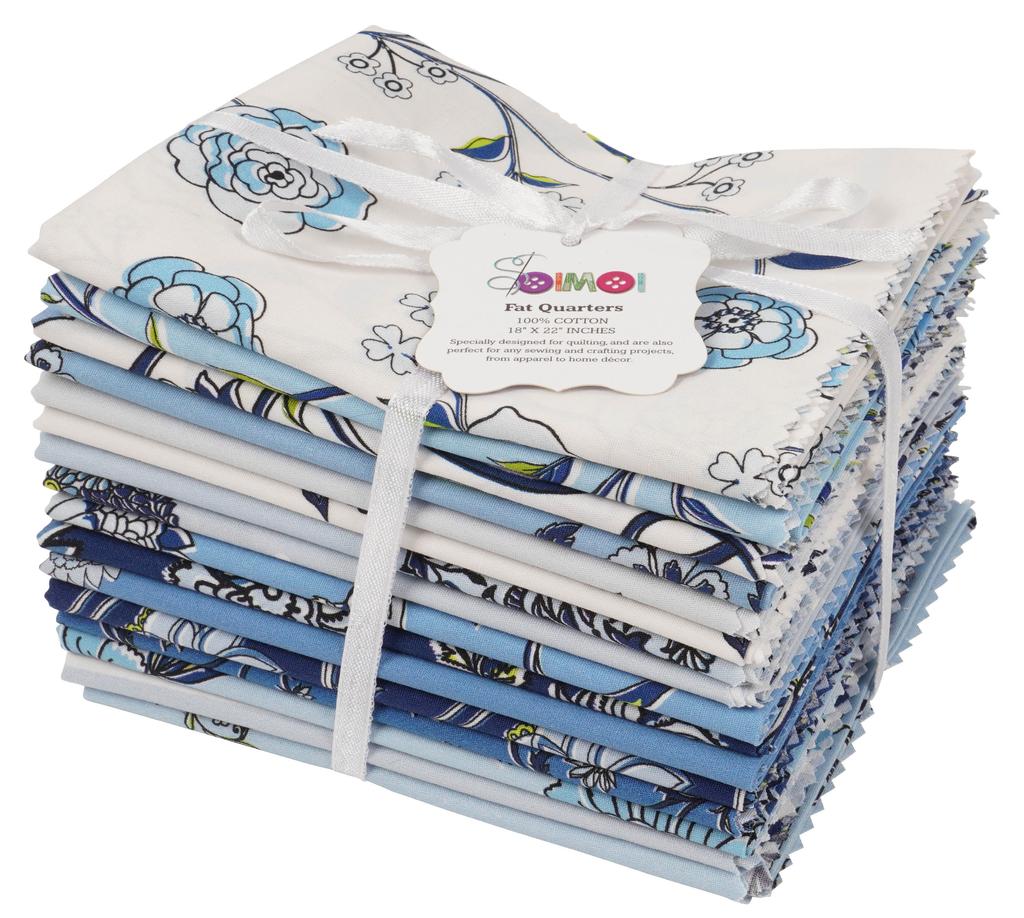 Soimoi 16 Pc Fat Quarter Bundle- Block Print 18"x 22" DIY Patchwork- 100 Cotton Pre-Cut Quilting Fabric White &
