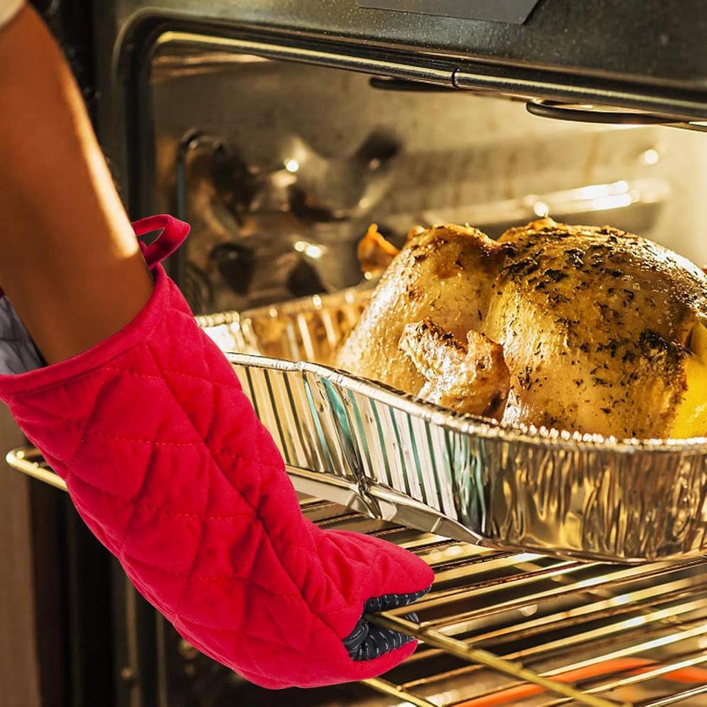 Puppet Oven Mitts Red Cotton Silicone Non-Slip Long Sleeve Arm Soft,Oven Gloves for Women Mum Hot 500℉ Heat Resistant Hand Safe Microwave Home