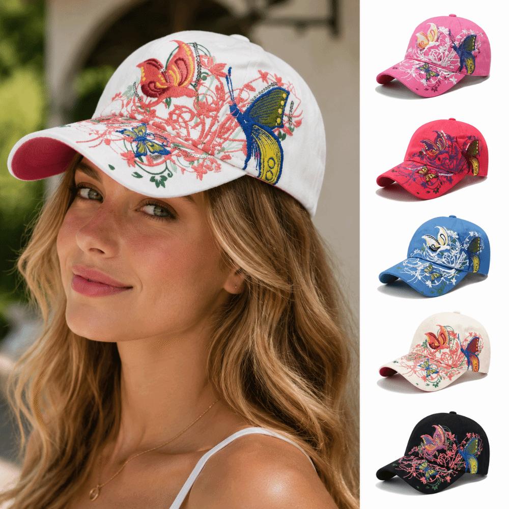 Curved Brim Floral Butterfly Embroidery Hat Breathable Sun Hat Elegant Curved Brim Hat For Women