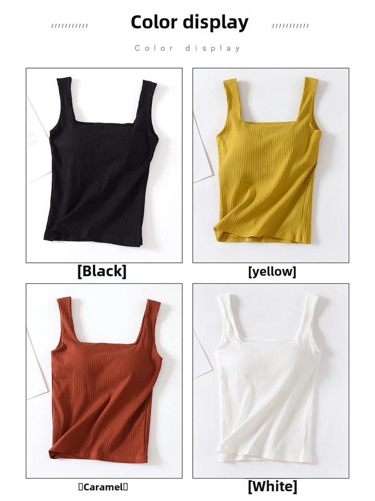 Women's Square Neck Padded Vest: Cotton, One-Shoulder Summer Top, No Steel Ring Straps.