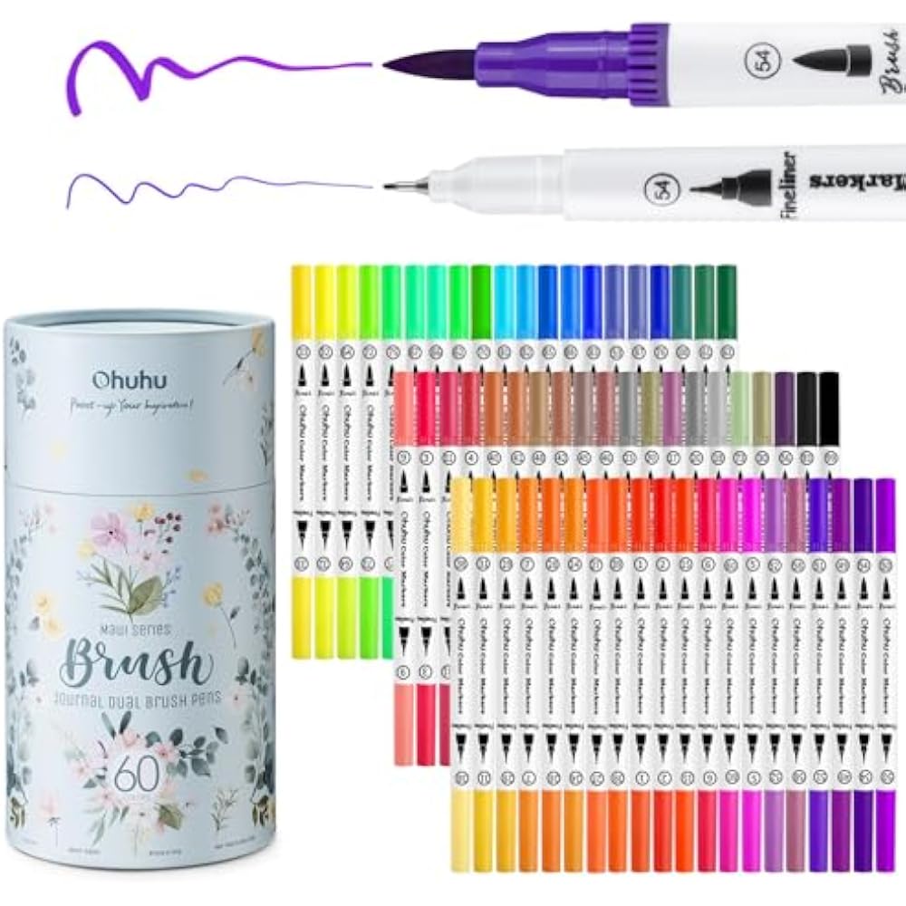 Ohuhu Illustration Pens, 60 Colors, Ultra Fine Art Marker Pens, Water-based Pens, Watercolor Pens...