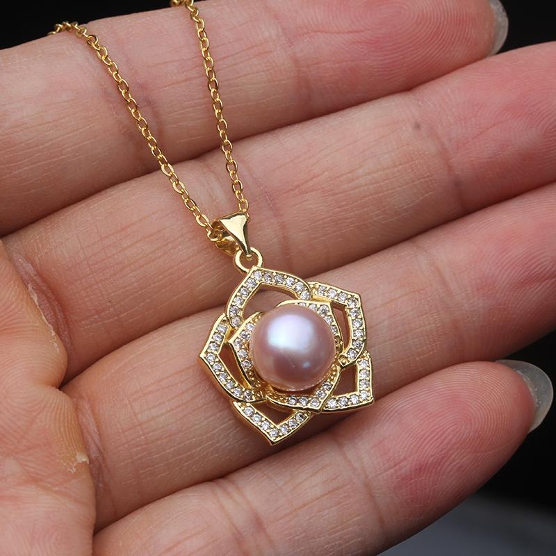 Genuine Natural Fresh Water Pearl Pendant Woman,White Cultured Gold Plated Pearl Pendant Jewelry Wife Mother Birthday Gift Pink