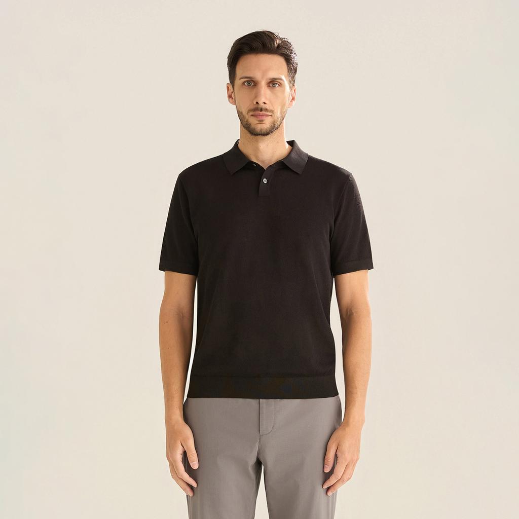 FERRAROMILANO Cotton Blend Collared Knit Black (Am0Gtsy20339)