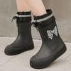 Women's Waterproof Rain Boots 2025 New Style Elastic Mid Calf Water Shoes NonSlip Rubber Boots Outdoor Fashion