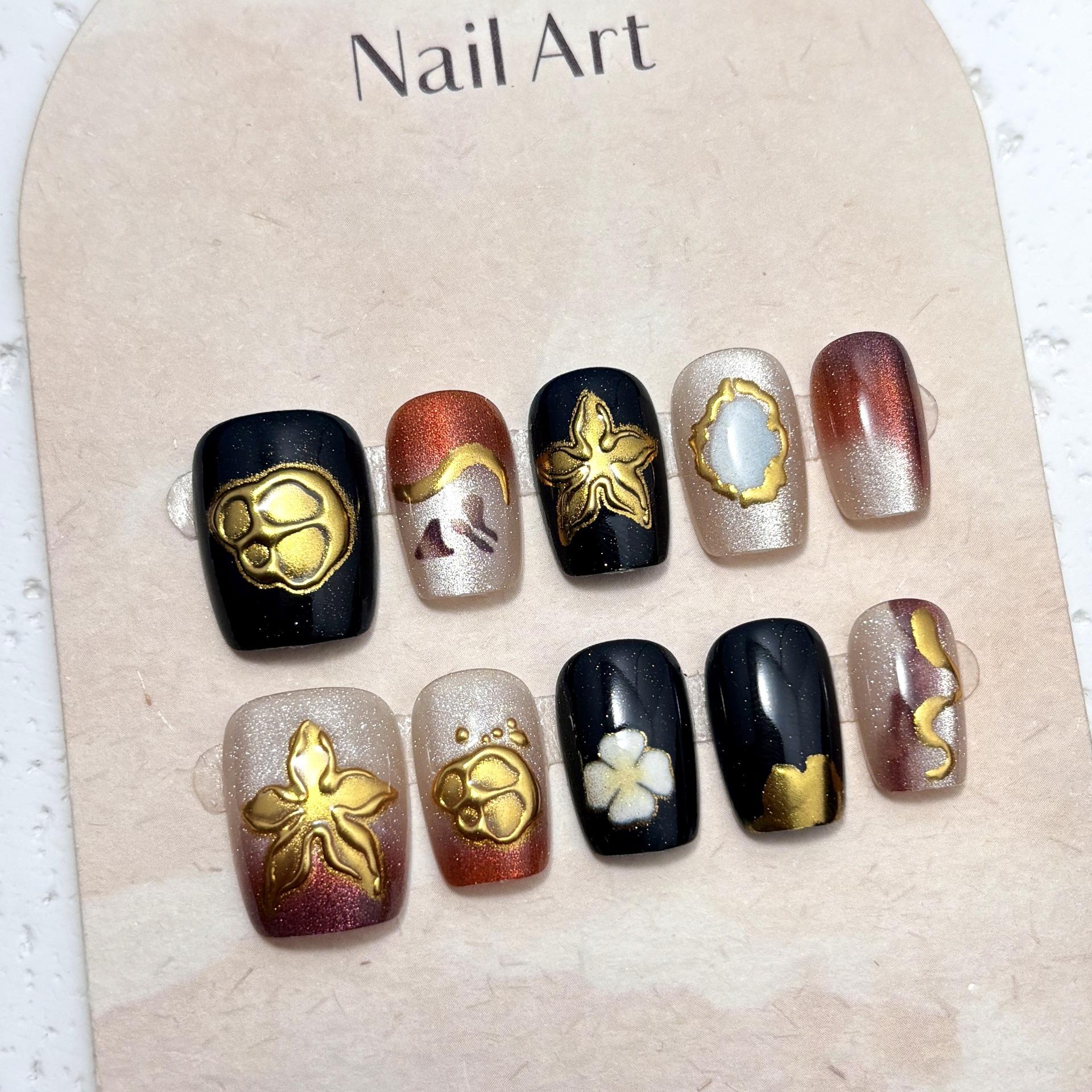 

Square Press on Nails Reusable Fake Nails with Designs Reusable False Nails Press ons Glossy Full Cover Acrylic Glue on Nails Stick on Nail for Women