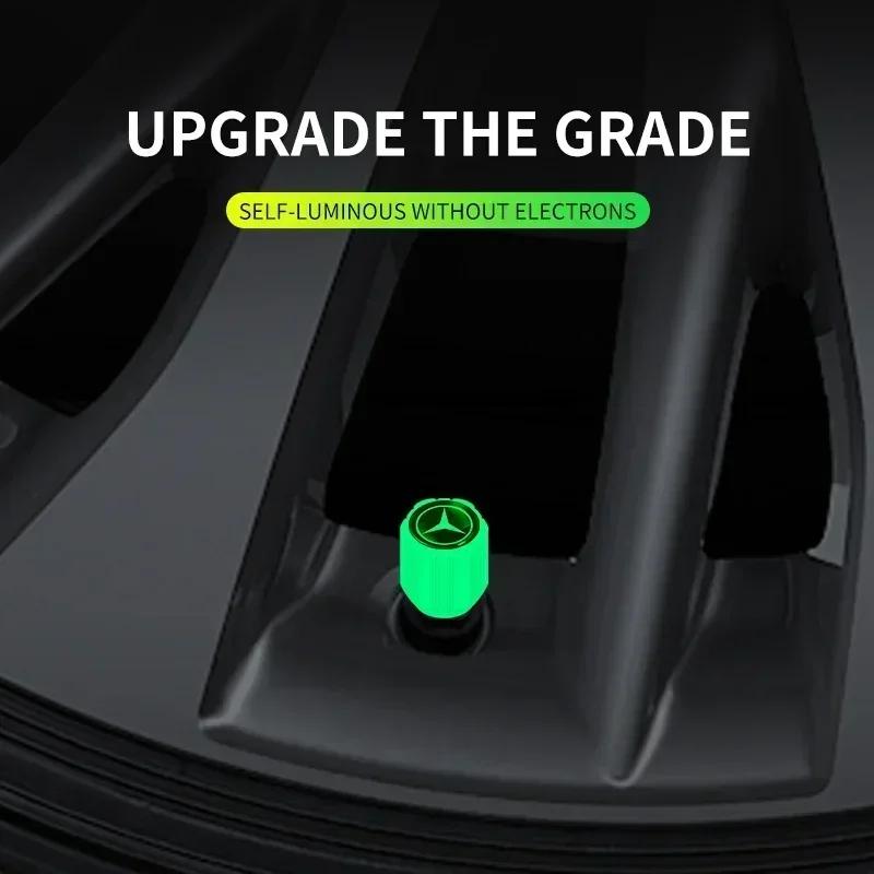 BLZ3   4pcs Car Tyre Valve Stem Luminous Caps Fluorescent Decor For Mercedes Benz B/C/E/S Class A Class C200L GLC GLE CLA Accessories