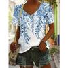 Summer V-neck Flower Pattern 3D Printed Top Fashionable Casual Short Sleeved Women's T-shirts