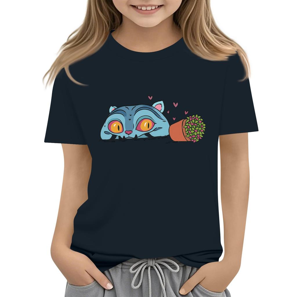 Boys Girls Round Neck Casual Printed Short-sleeved T-shirt Top