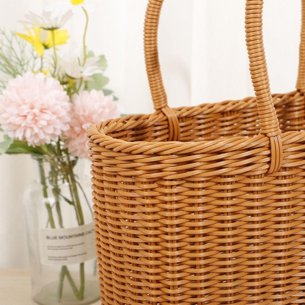 Rattan Woven Basket Rectangular Flower Basket Storage Basket Picnic Basket  Vegetable