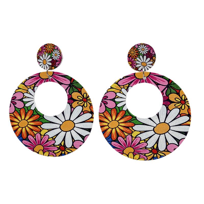 Sunflower Painted Wooden Earrings: Large Round Cross-Border Holiday Petal Ornaments