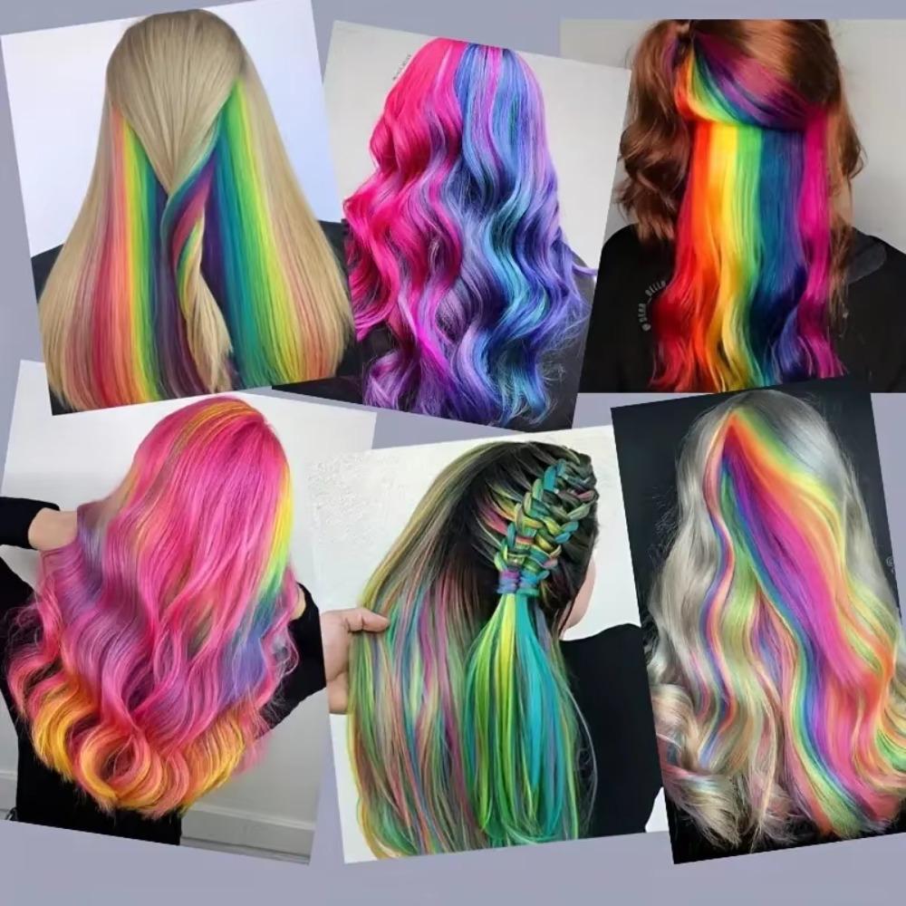 Synthetic Clip in Hair Extensions Rainbow Colorful Wig Hairpieces Wig Hair Accessories  Girls