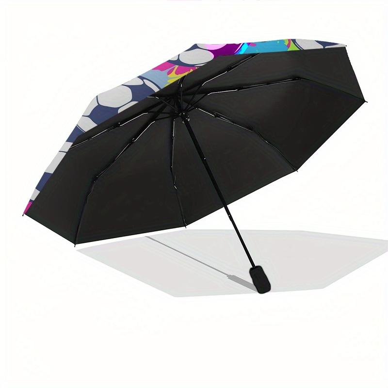 Soccer Ball Pattern Automatic Folding Umbrella  Simple Eight Rib Design, Bright Color Pattern, Durable Iron Frame, Ideal for Travel and Outd