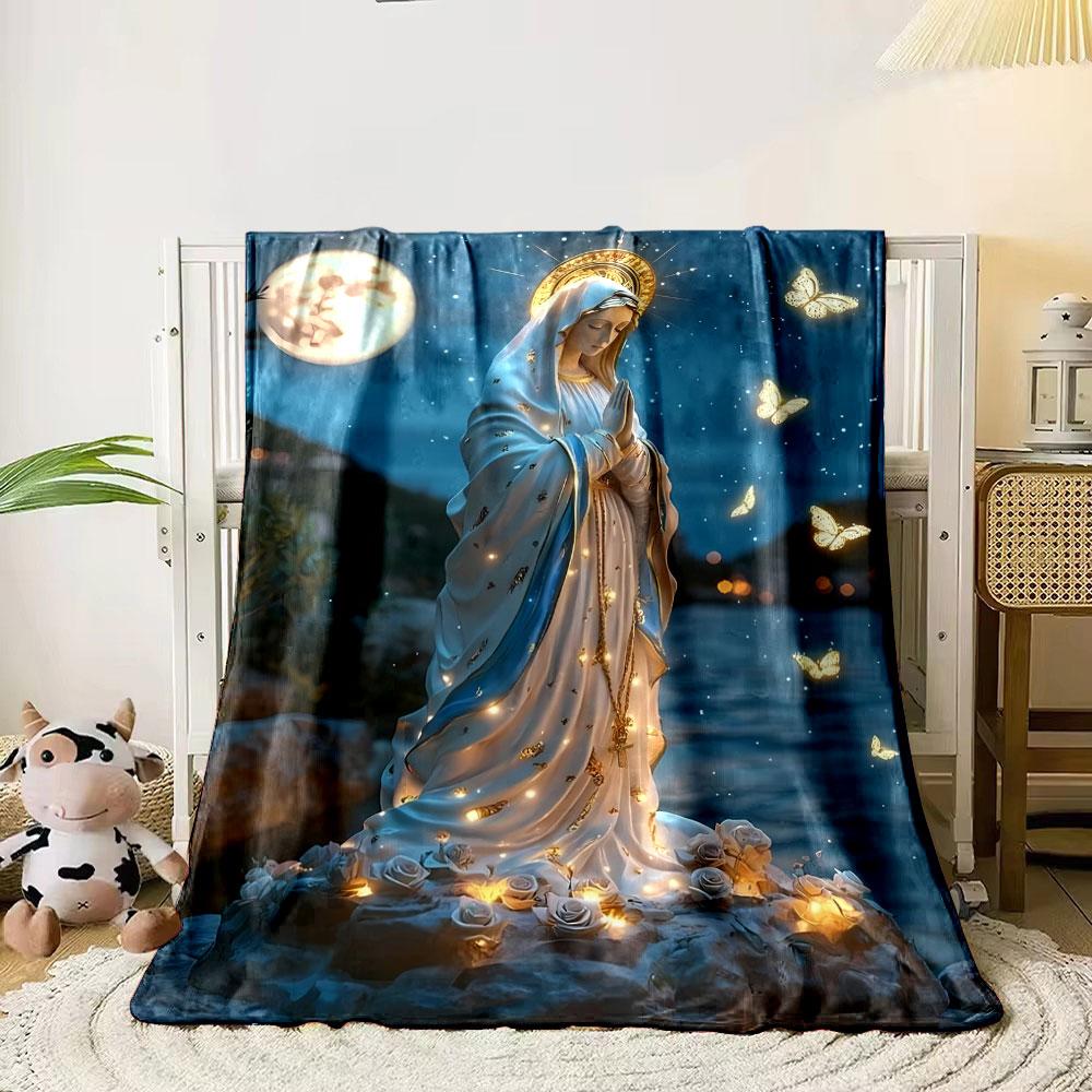 Moonlit Virgin Mary Butterflies Blanket  Printed Blanket for Living Room Bed Couch lunch break Soft Cozy Blanket for Friend's festival Gift
