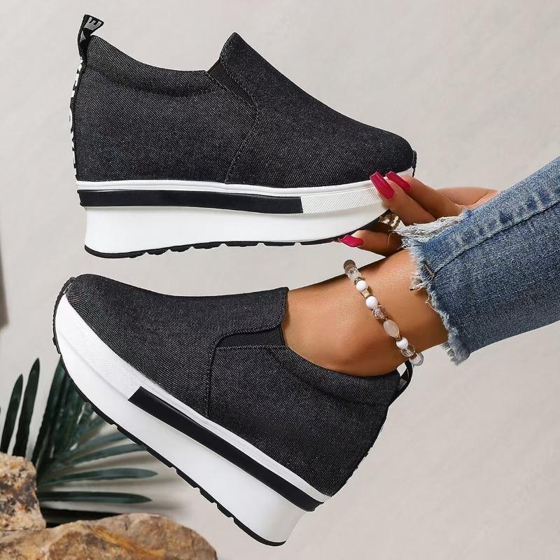 Damen Leinwand Slip-On Plateau Freizeitschuhe für Frühling/Herbst, Höhensteigernde Komfortschuhe, In Großen Größen Erhältlich.