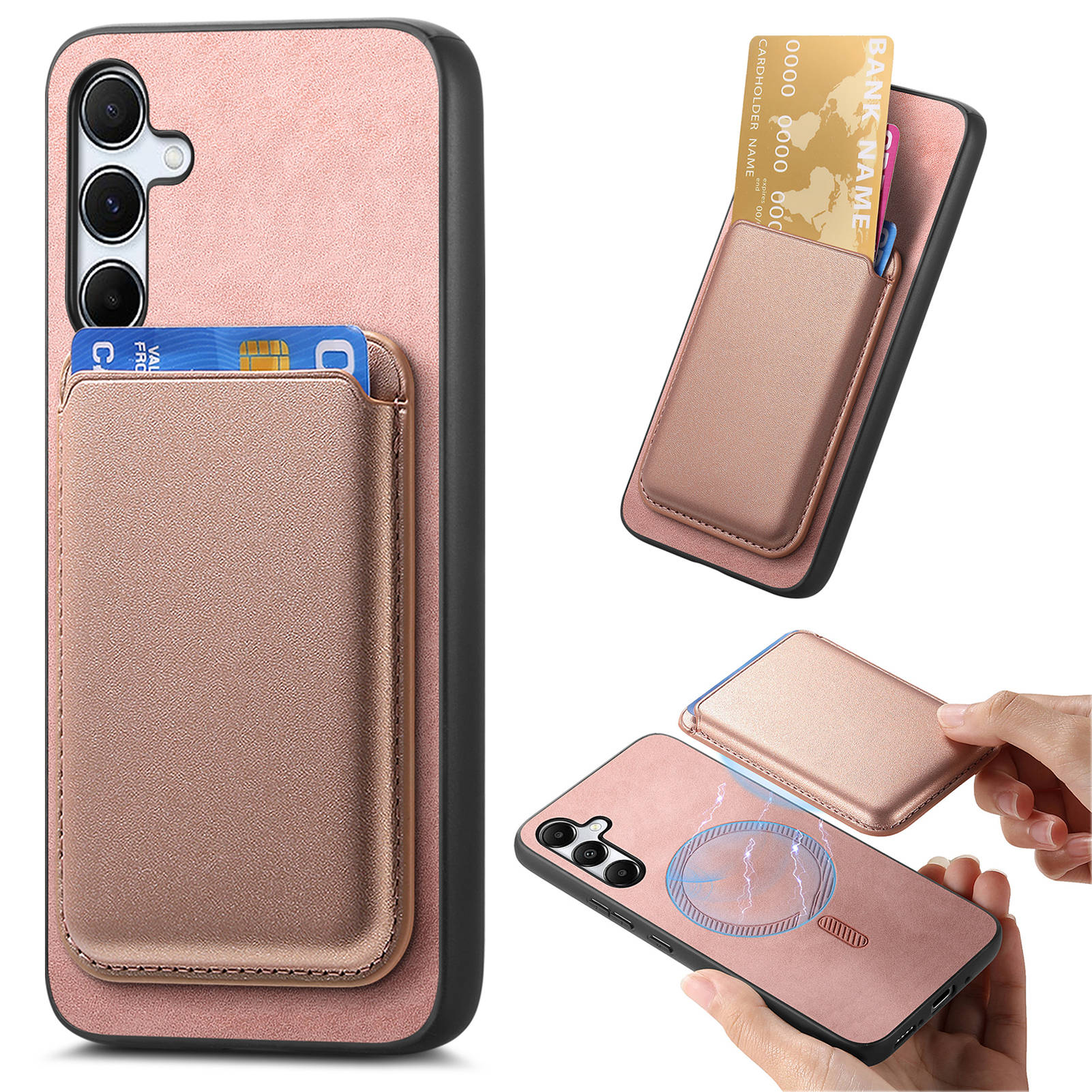 

B2 For Samsung Galaxy A35 5G Case Detachable Card Holder Magnetic Phone Cover Rose Gold
