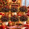 64 Pcs 32 Sets Christmas Artificial Floral Bouquet with Red Berries Pinecones and Pine Branches for Indoor Outdoor Decorations