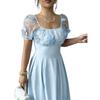 Europe, America 2026 summer new fashion square neck bubble sleeve lace waist slim romantic elegant dress