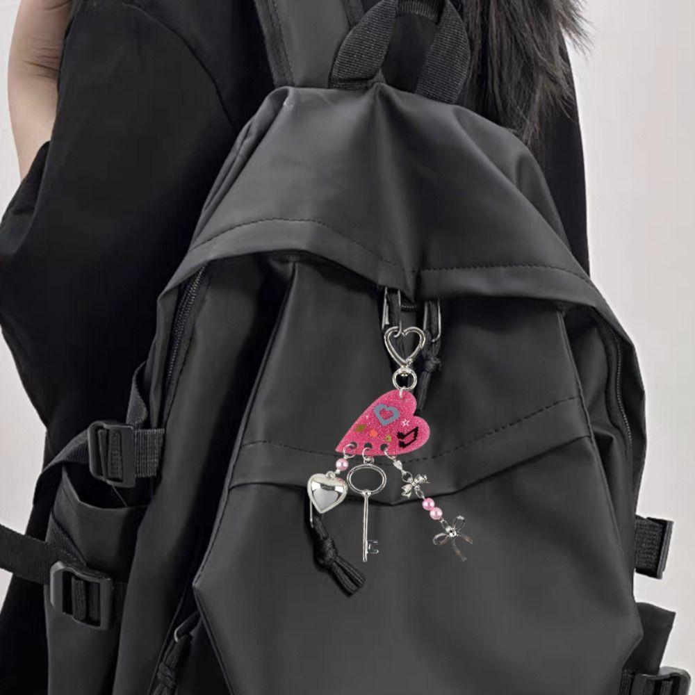 Rucksack Anhänger Y2K Schleife Herz Schlüsselanhänger Zink Zinklegierung Billard Schwarz 8 Schlüsselanhänger Geburtstag Kinder Geschenk