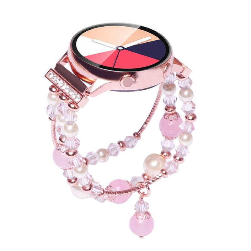 

Ремешок для часов для Samsung Galaxy Watch 4 Active 2, ремешок 44 мм, 40 мм, ювелирные изделия, бусины 20 мм, женский браслет для Gear Sport, Huawei GT 2, 42 мм 20mm розовый