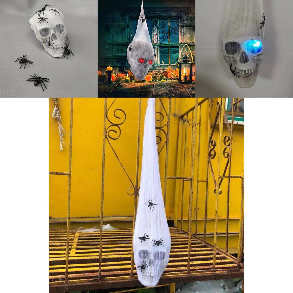 Eerie Glowing Voice Control Spider And Skull Prop For Halloween Yard And Room Decoration
