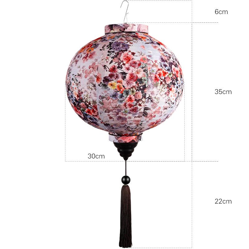 12/14inch Traditional Chinese Style Flower Printing Silk Lantern Outdoor Spring Festival Decor Vietnam Mid-autumn Round Lantern