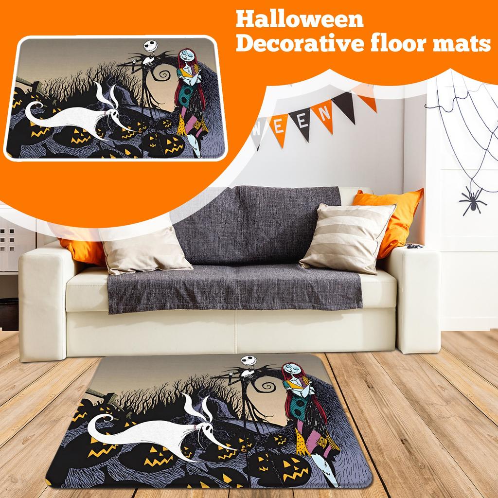 Halloween Terror Crystal Velvet Floor Mat, Bats Pumpkin, Entry Entrance, Entrance Floor Mat