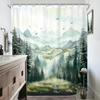 Rustic Green Mountain Shower Curtain for Bathroom Nature Misty Pine Tree Modern Woodland Watercolor Scenery Landscape Fabric