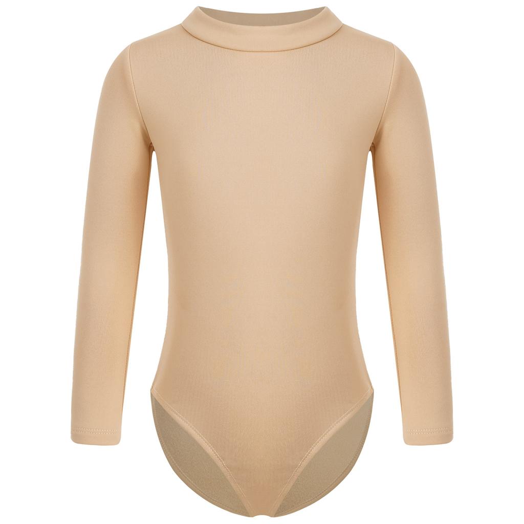 Kids Girls Gymnastics Leotards Long Sleeves Nude Undergarment Leotard for Girls Ballet Dance Wear