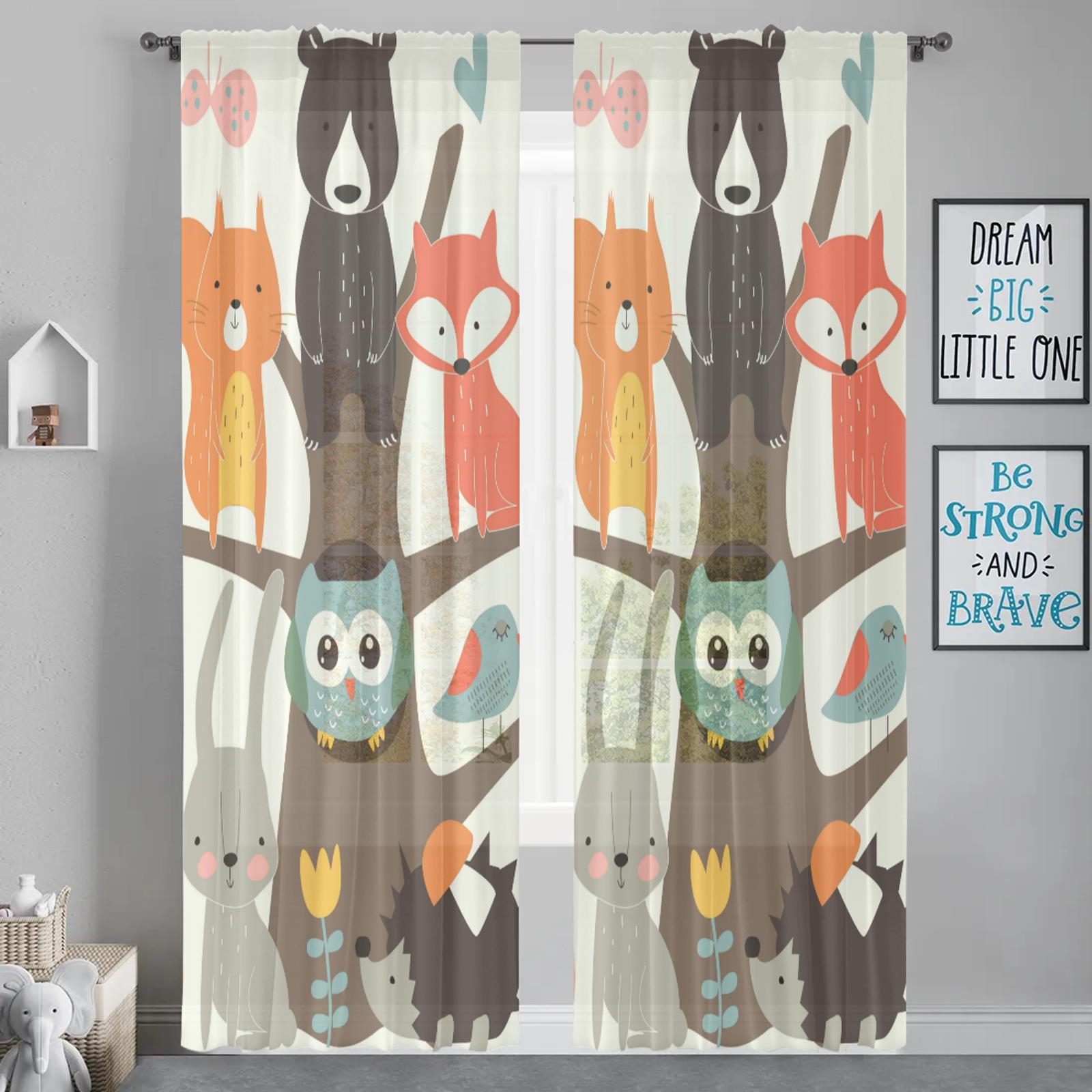 

Herdesings Милые животные Прозрачные тюлевые шторы Шифоновые драпировки 2 панели Оконные шторы для гостиной спальни кухни Украшение 2PC W74 x H91cm