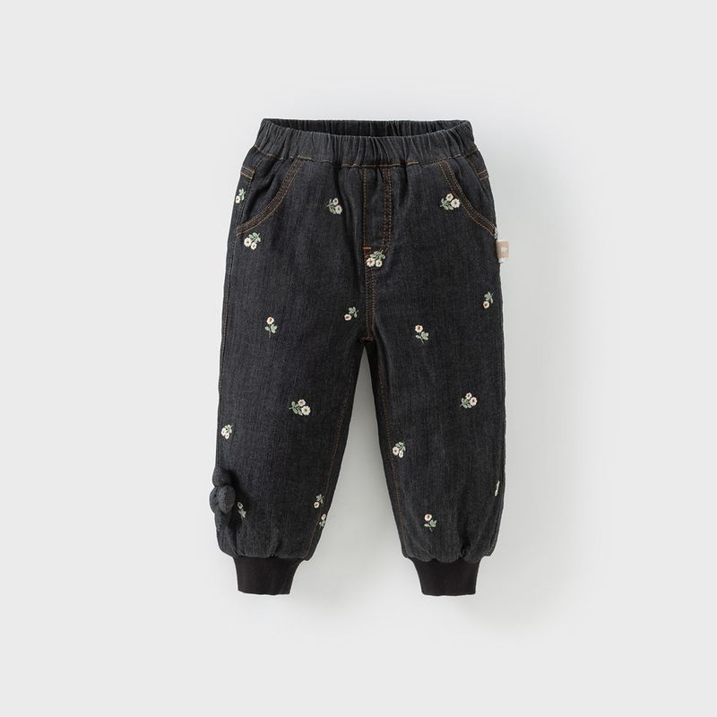 David Bella Children s Padded Pants 2026 Winter New Style Girls  Warm Jogger Denim Cotton Pants Floral Long Pants Carbon Black [Spot] 120
