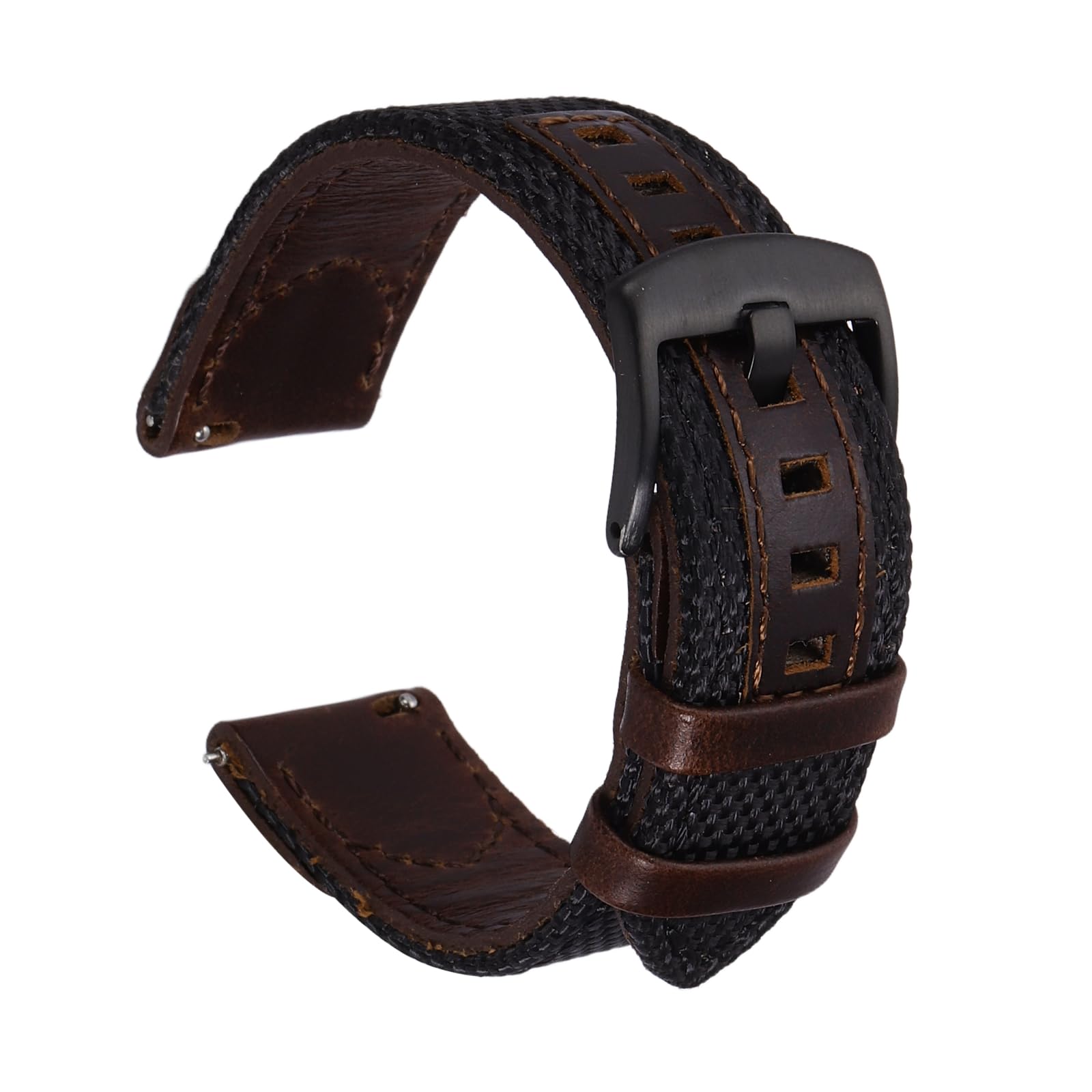 

[uxcell] Nylon Watch Band 20mm Genuine Leather Quick Release Replacement Strap for Men and Women, Black-Coffee