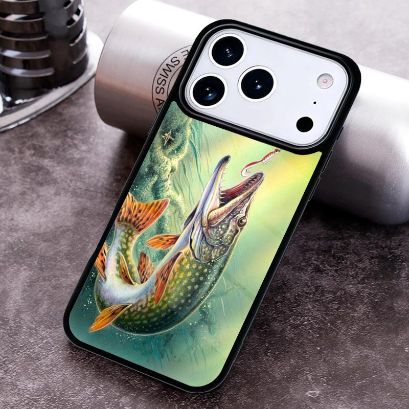 Pike Fishing Bait Spinner soft Phone Case for iPhone 17 16 15 Pro Max Air 14 13 12 11 Plus Shockproof Capa Cover