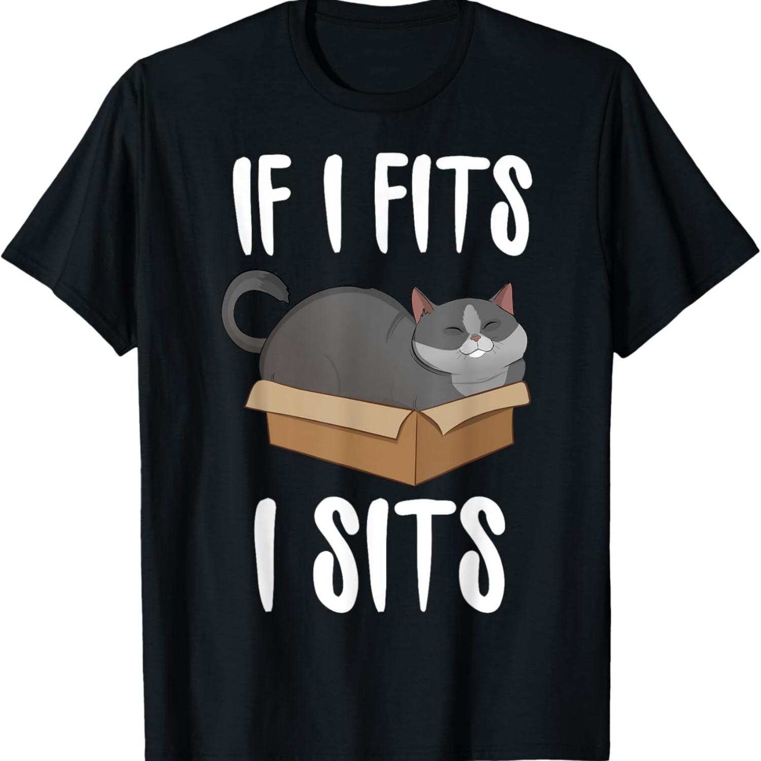 If I Fits I Sits Cat Meme Shirt Funny Cat In A Box T-shirt Men Women Girls Kids T-Shirt S