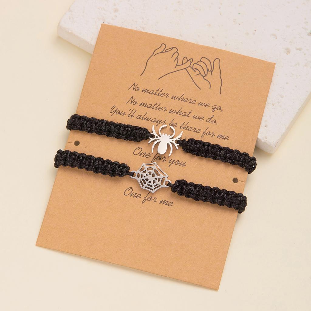 2Pcs/set Halloween Spider Bat Couple Bracelets For Women Men Heart Magnetic Matching Bangle Stone Crystal Beads Bracelet Jewelry