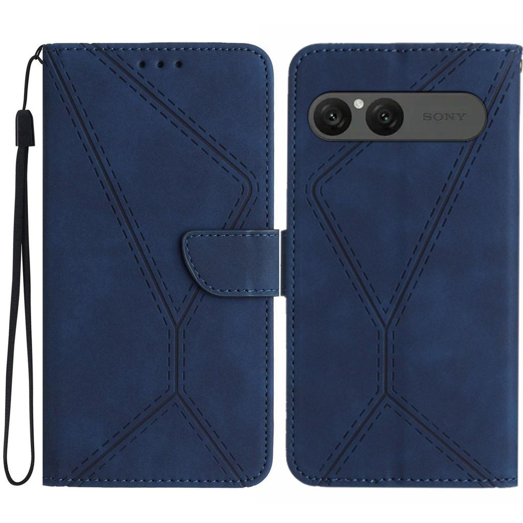 For Sony Xperia 10 VII Case Skin Touch Lines Imprinted PU Leather Flip Phone Cover