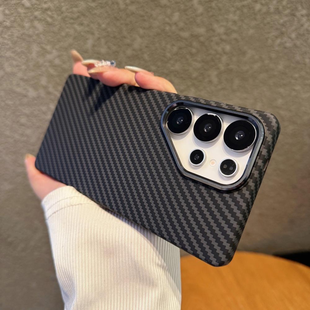 For Magsafe For Samsung S26 S25 S24 Ultra Plus Carbon Fiber Texture Phone Case Wireless Charge Alloy Lens Hard PC Points Cover