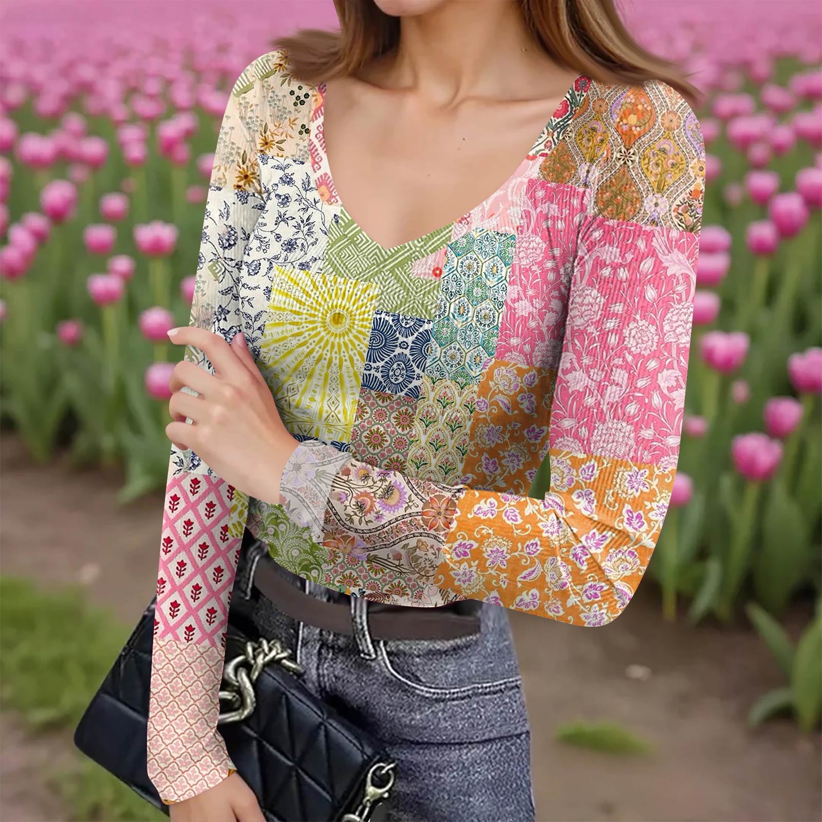 

Женская зимняя приталенная футболка-базовый слой, модный принт, V-образный вырез, пуловер, топ с длинным рукавом XXL жёлтый