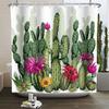 Tropical Cactus Print Shower Curtain Boho Plant Pattern Waterproof Fabric Shower Curtains Modern Bathroom Decor With Hooks