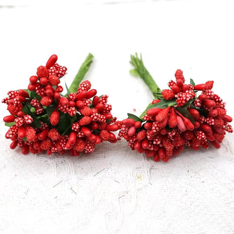 12 STK/Parti Kunstig Blomst Små Bær Pollenbærer Stilk av Ståltråd/Bryllupsblader DIY Krans Roser Kunstig Blomst