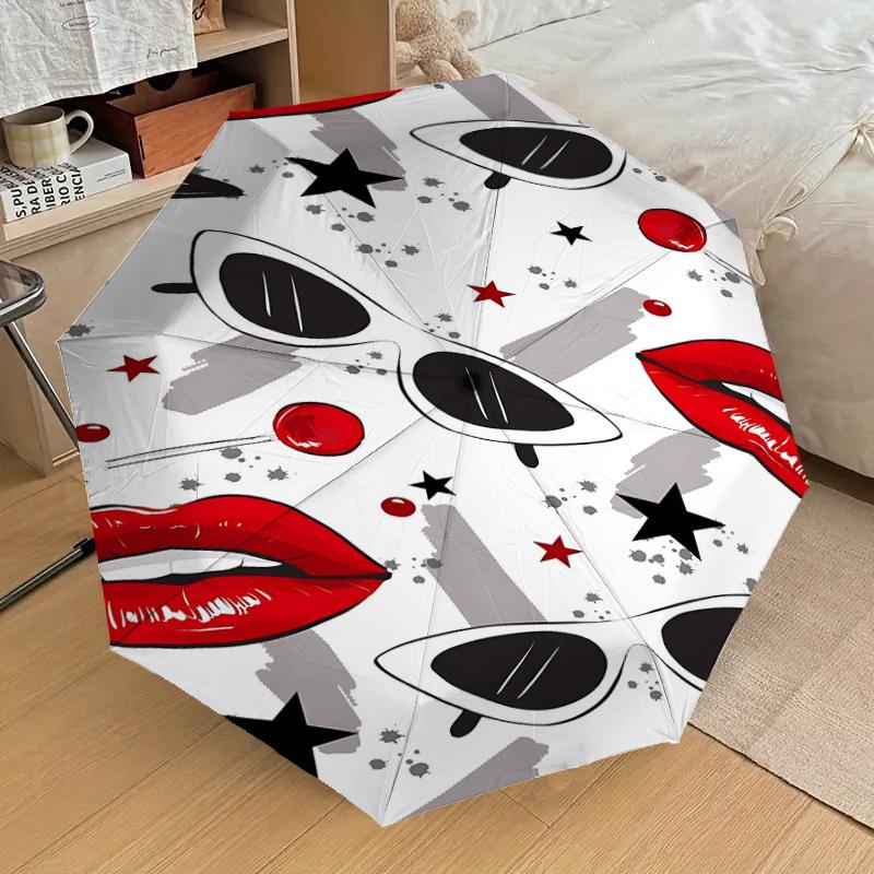 1pc lips glasses Automatic Open/Close Umbrella Compact Folding Umbrella with 8-Rib Shaft for Women/Men, Elegant Birthday1131S